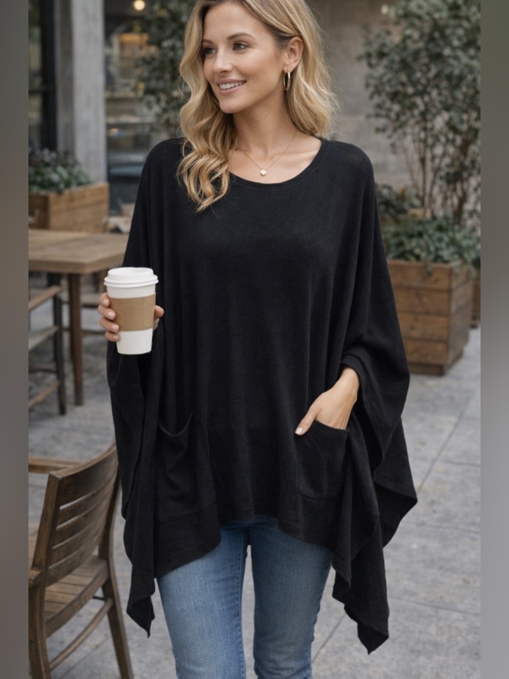 Flew de Lis Black Oversized (PTP 47) Sweater Sz Large Lagenlook